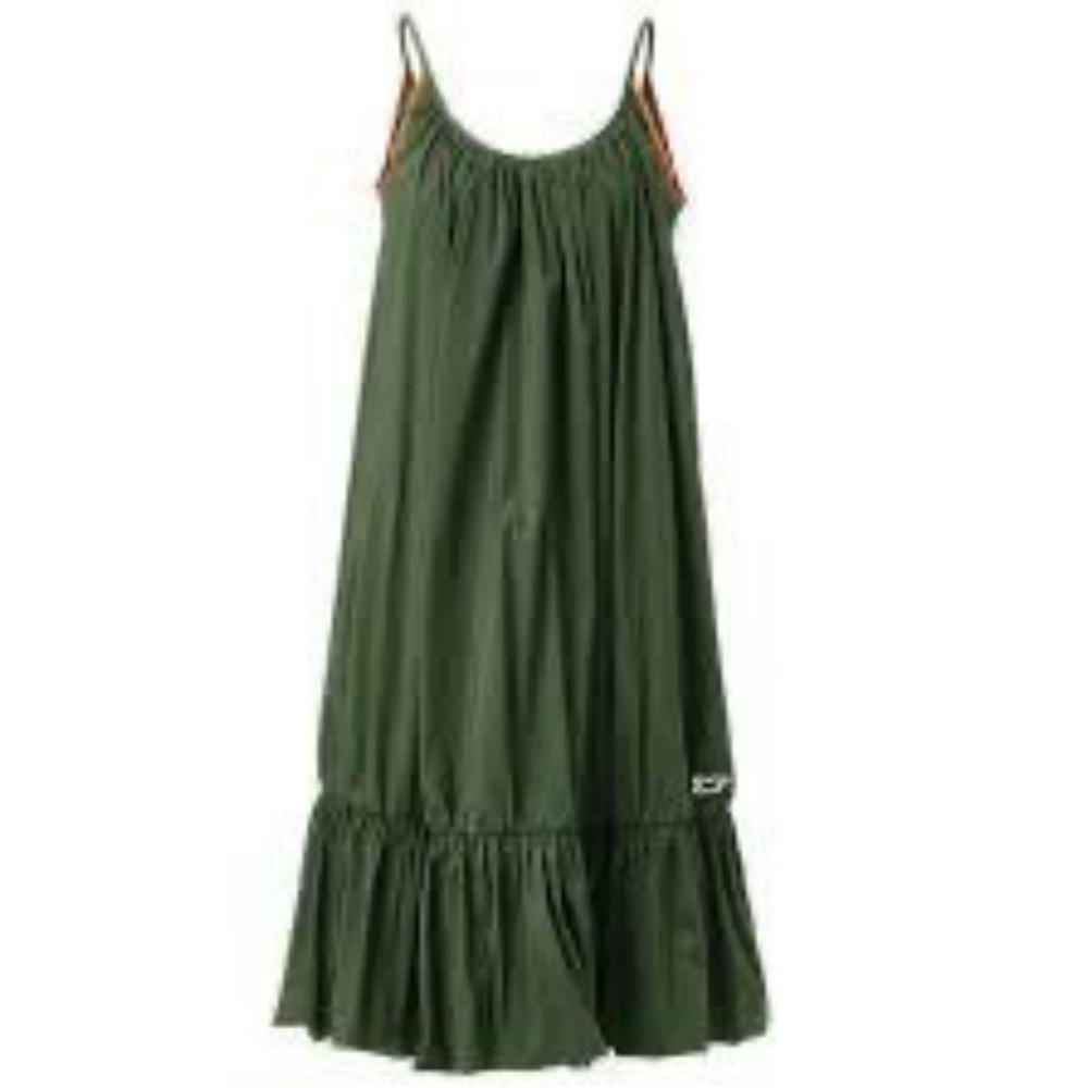 Onitsuka Tiger by Asics Olive Green Midi Dress with Orange Trim